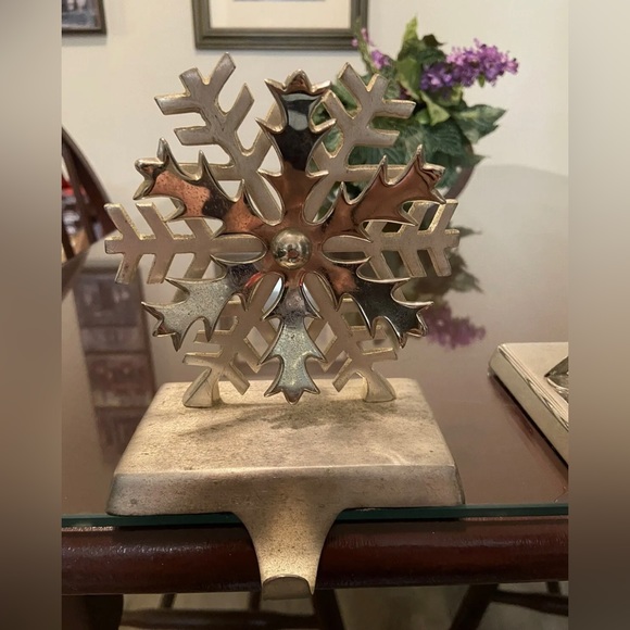 Christmas Stocking Holder 3pc Set with Reindeer and Snowflakes - Silver Finish - Picture 3 of 4